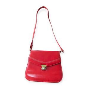 Vintage Purse Red Faux Simulated Leather handbag brass latch